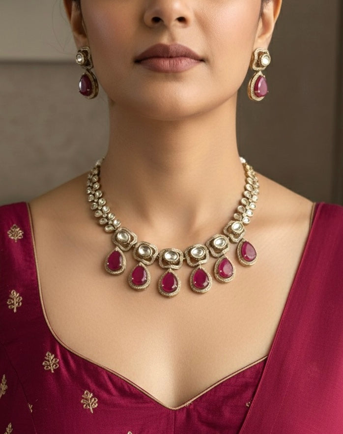 ZIBA Victorian Style Ruby Red Necklace Set