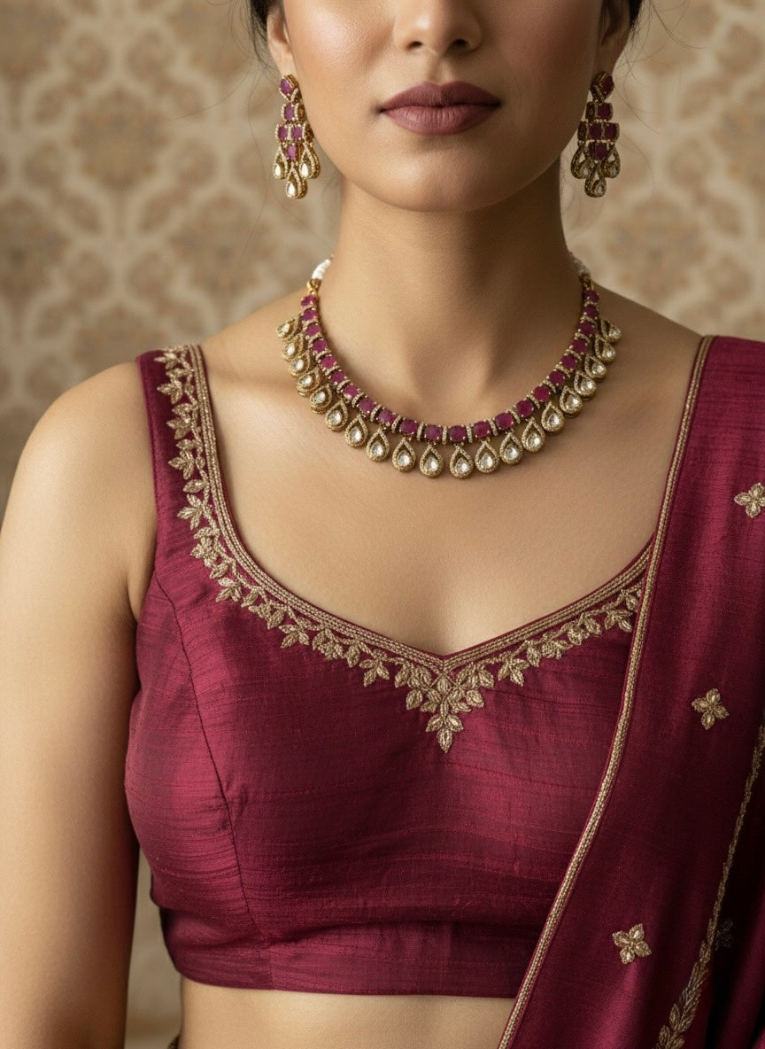 KALA Ruby colour Necklace Set