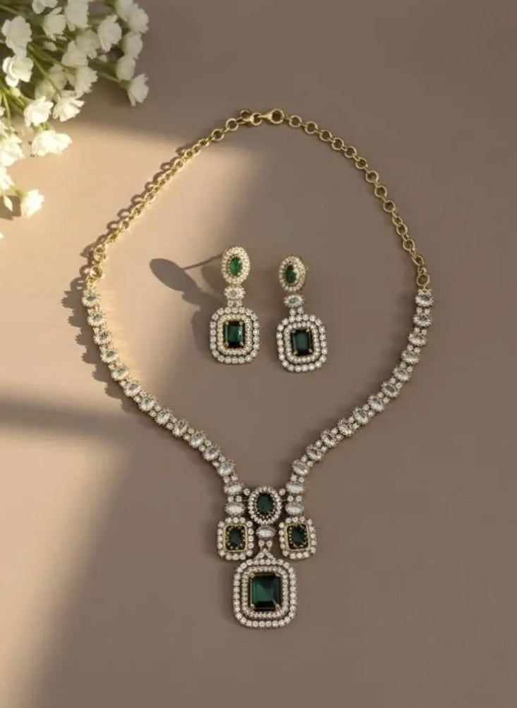 ALINA Green Gold AD Necklace Set