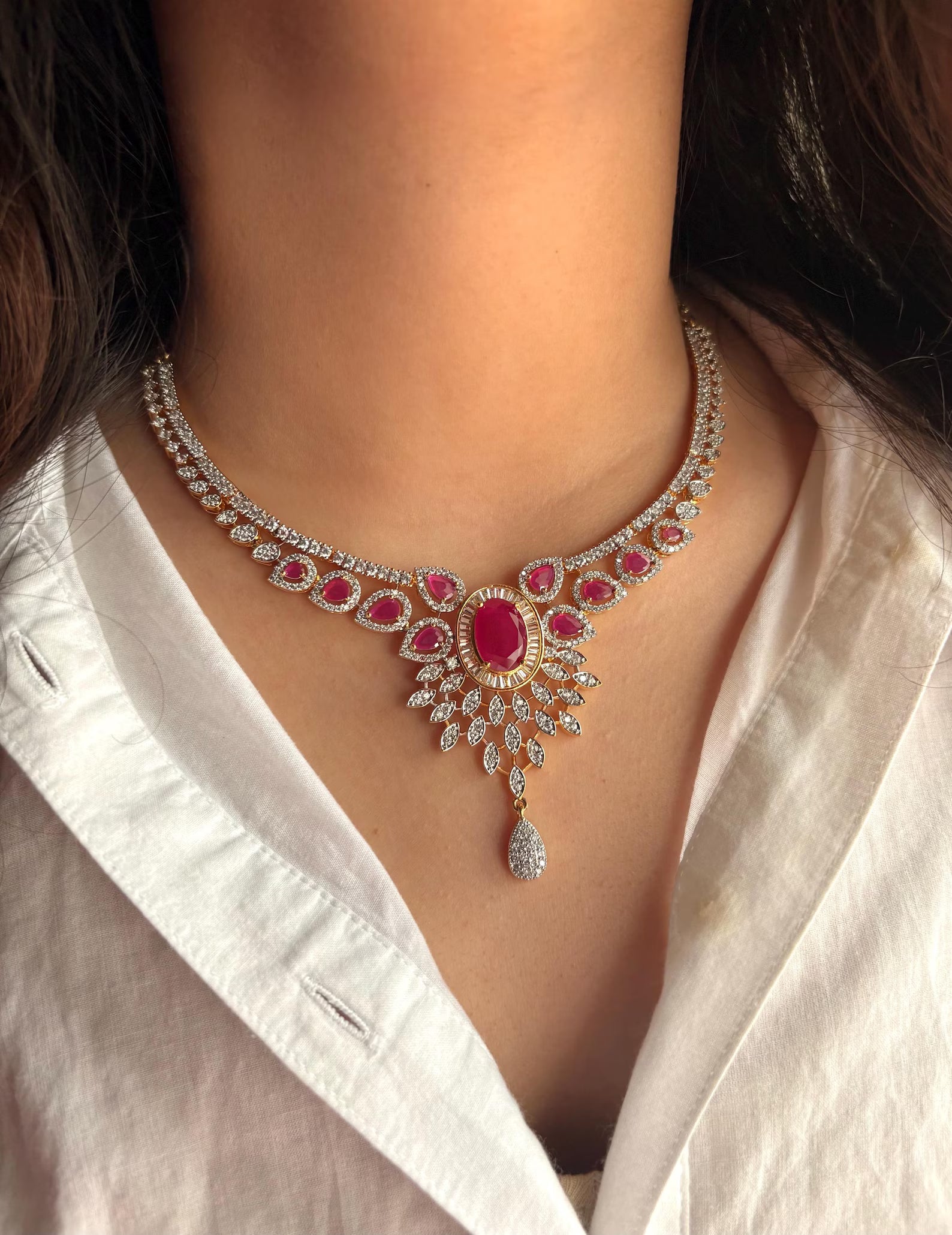 VEDA Dual Tone AD Necklace Set