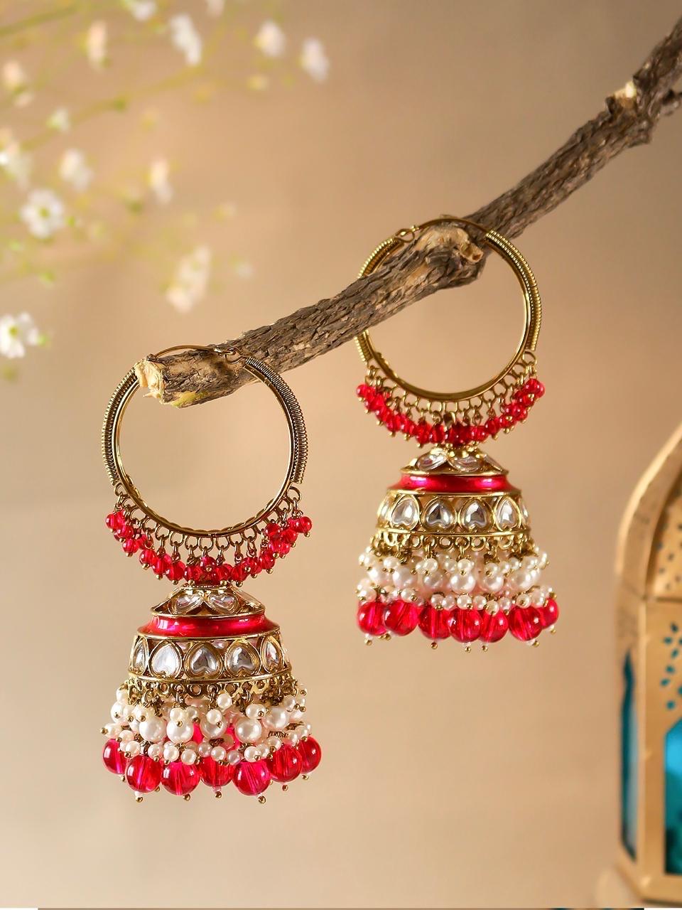 VINNI Hot Pink Hoop chandbali statement earrings / Bollywood big earrings / Pakistani Wedding / Navratri function Indian Diwali jewelry