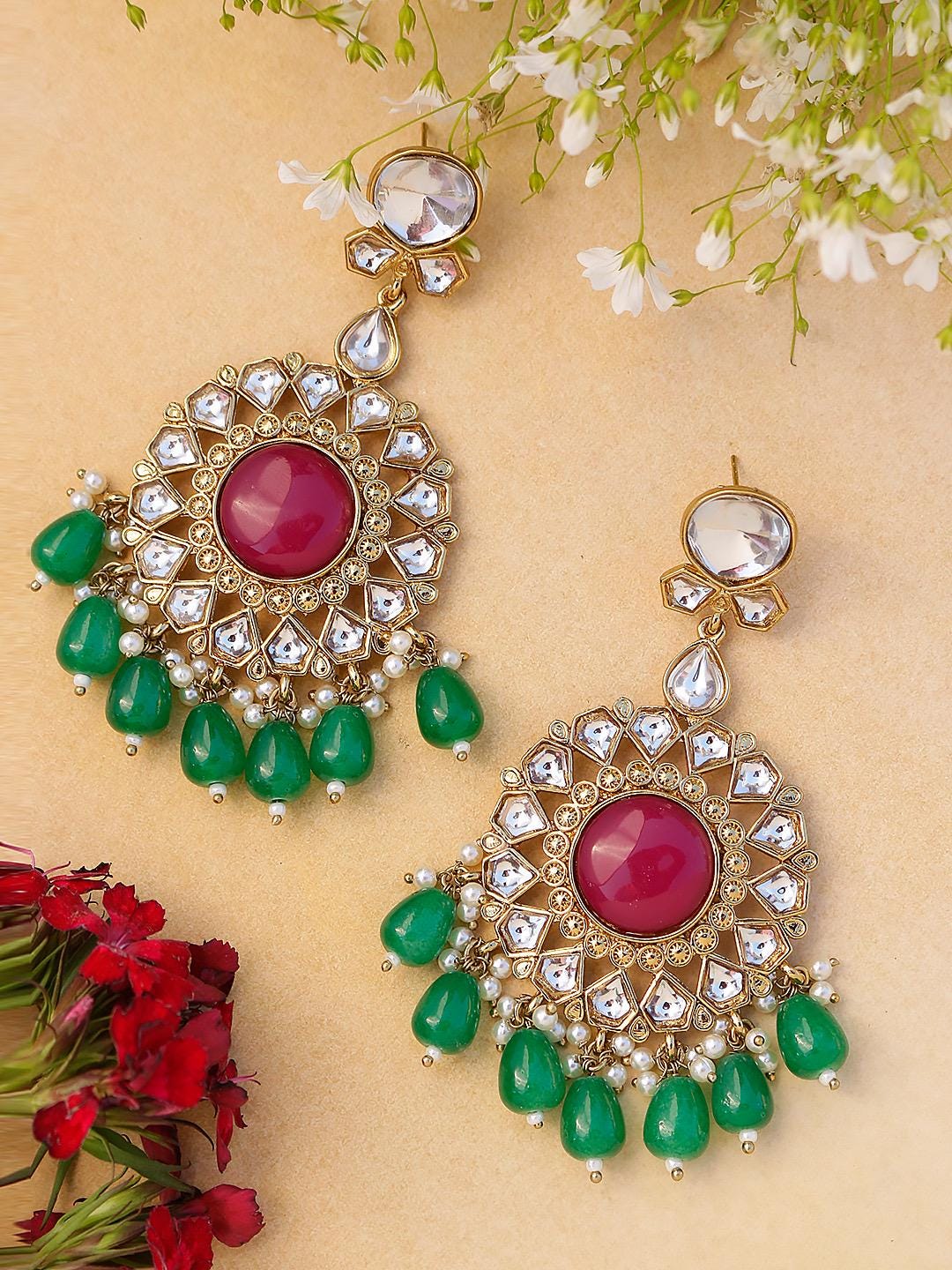 LYRA Ruby Green Kundan Earrings
