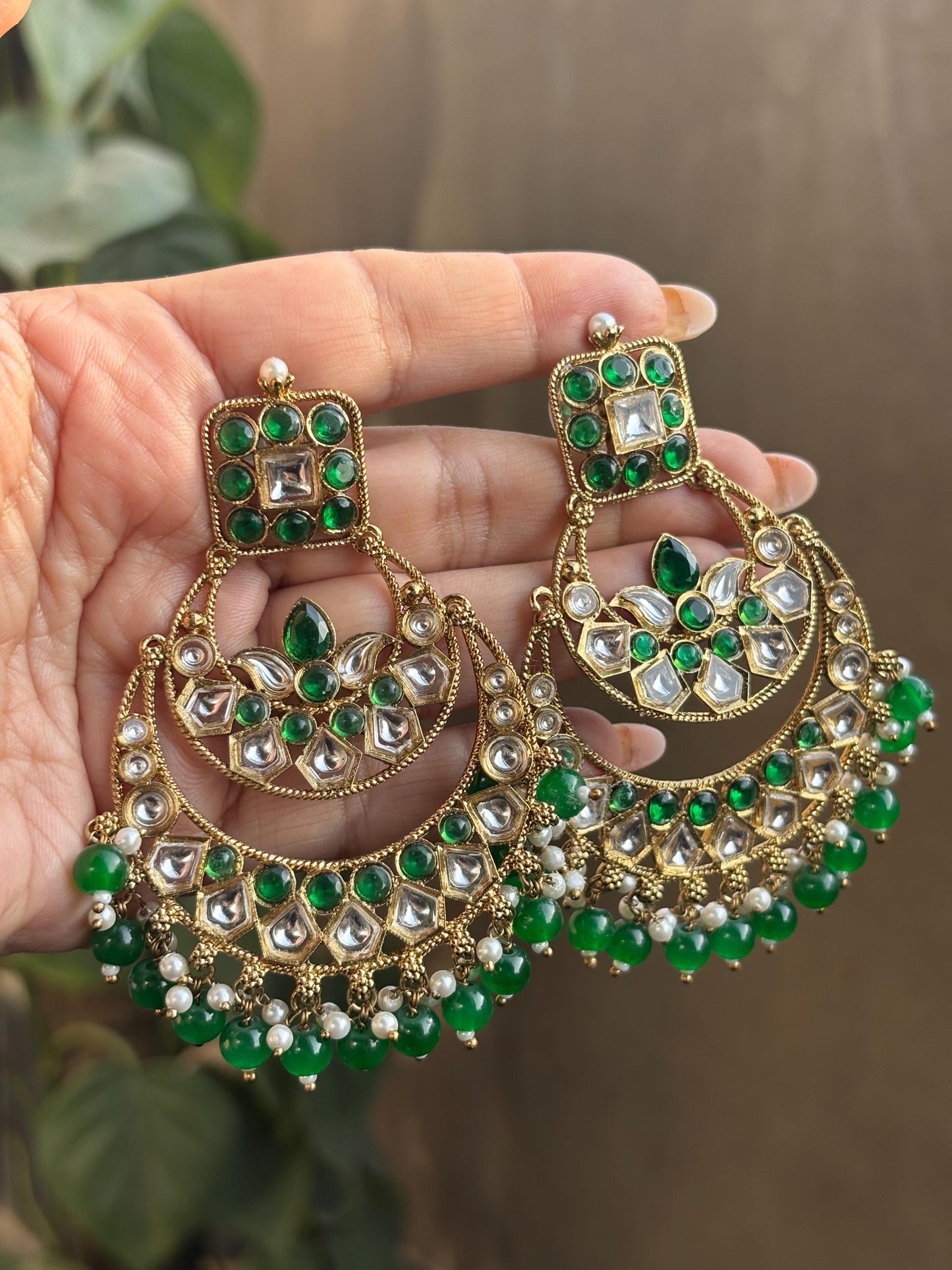 RASIKA green kundan chandbali / Bollywood earrings / Pakistani Wedding bridal / Indian Diwali jewelry/
