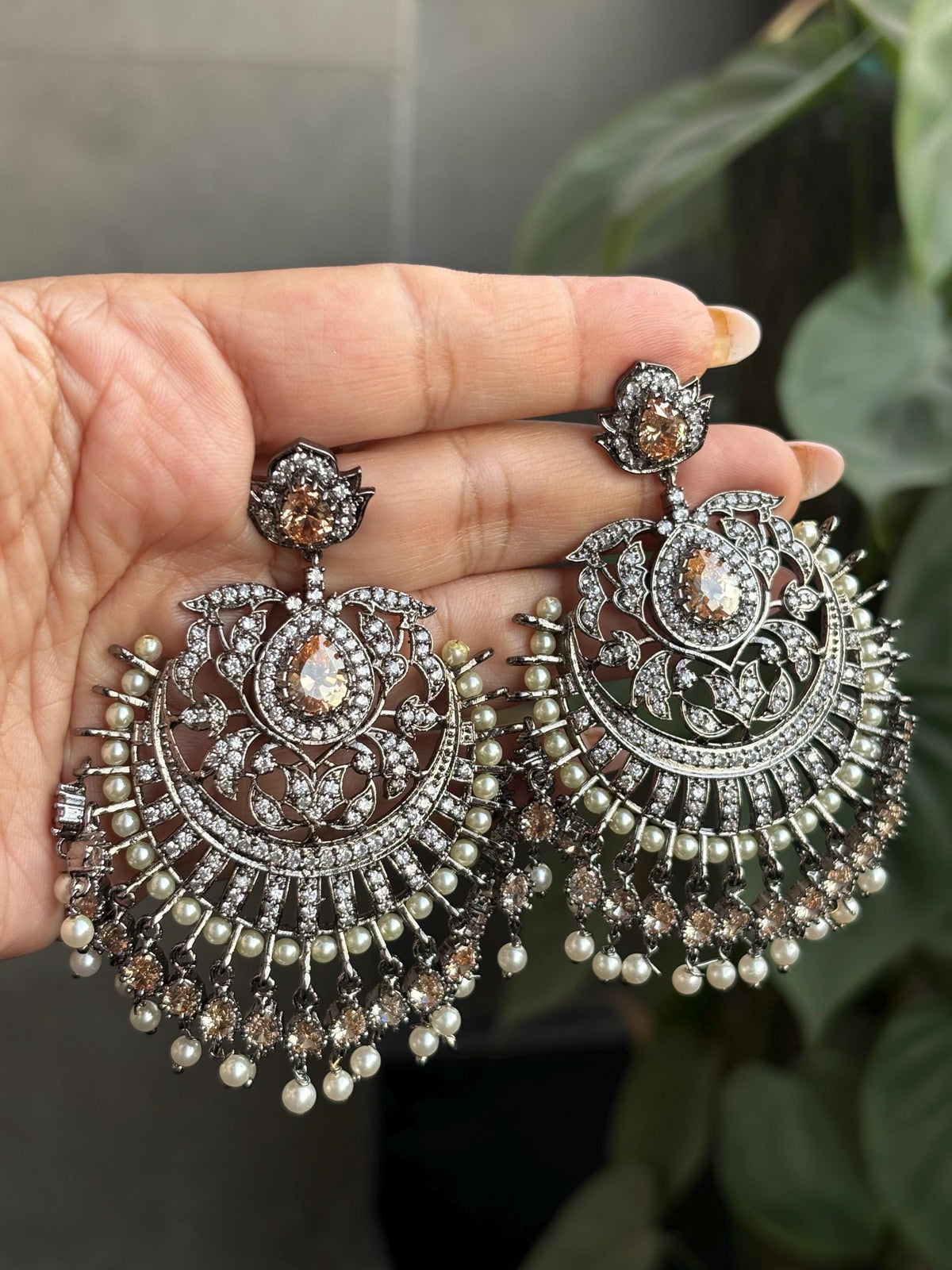 SAANJ Champagne Gold AD Earrings