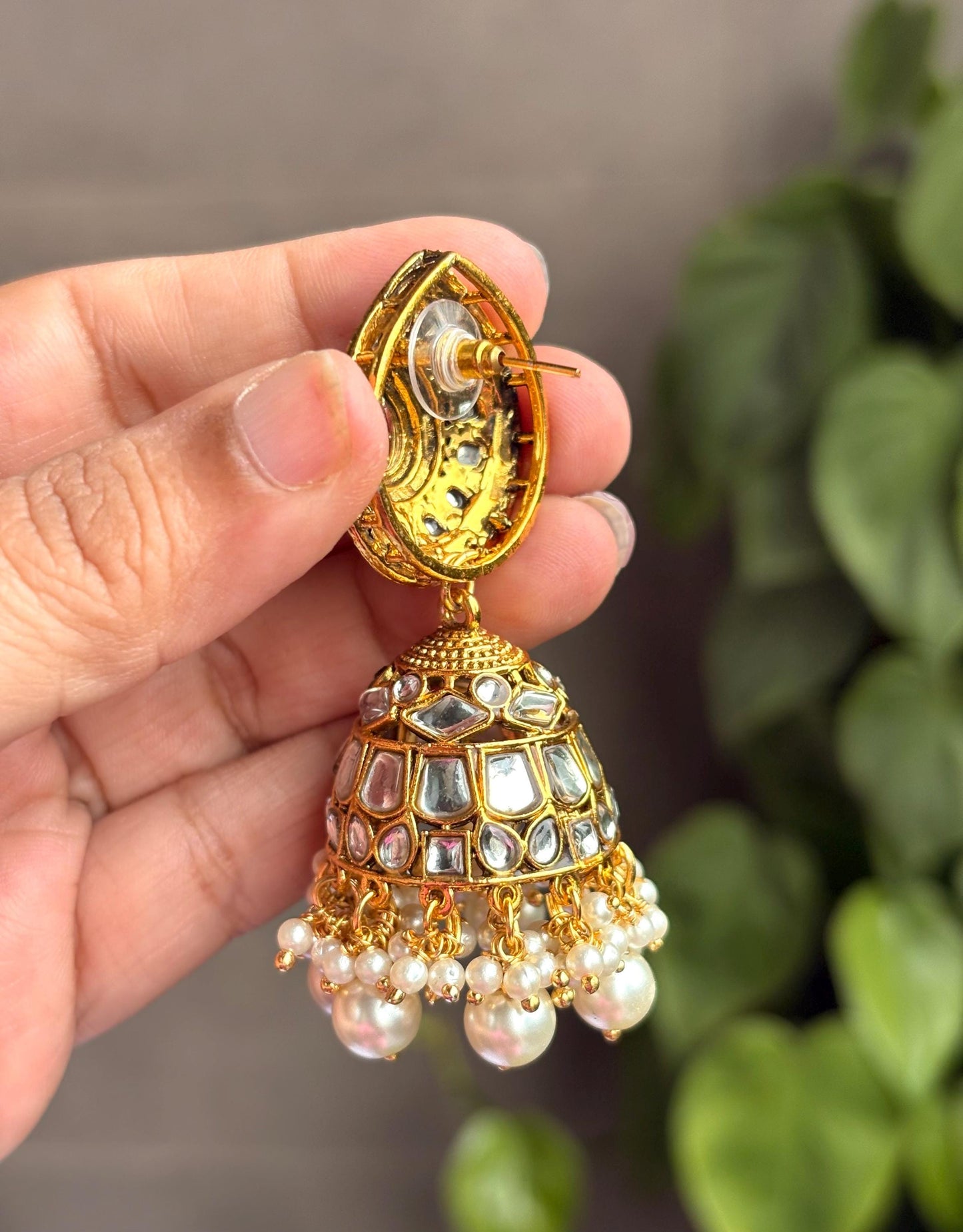 ANIKA Green colour jhumka earrings / Bollywood kundan earrings /Pakistani Wedding bridal /Navratri Indian Diwali jewelry/ green and golden