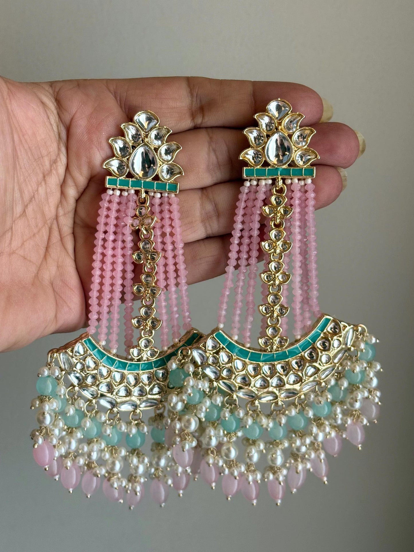 ZUNEIRA Light pink Gold Tone Royal Kundan Chandbali/ Indian dangler Earrings,Pakistani Wedding Jewelry/pink bollywood chandbalis