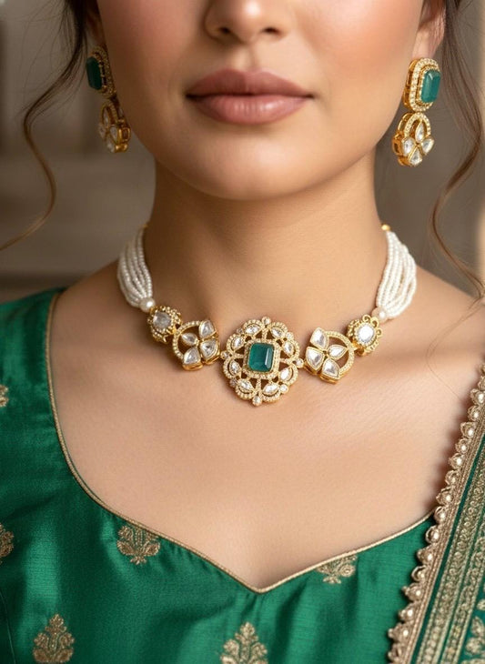 LAVYA Green Pearl Choker Set