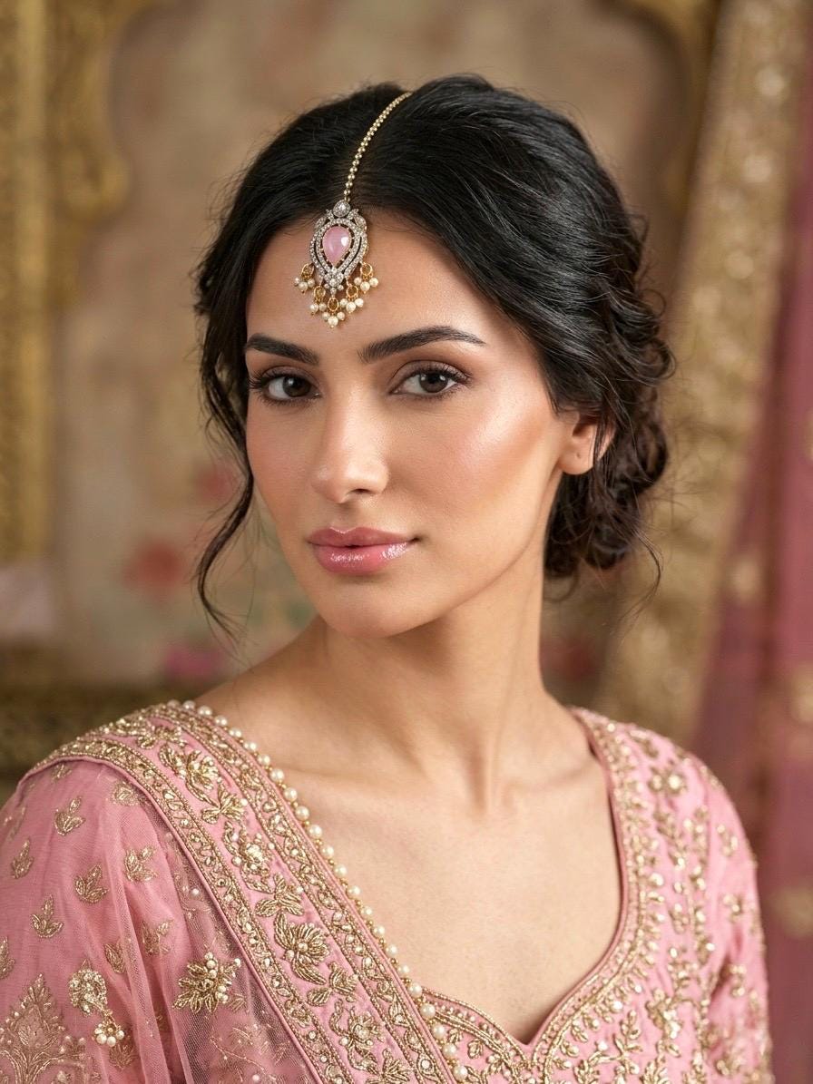 KASHI pink colour maangtika, Indian bridal jewelry