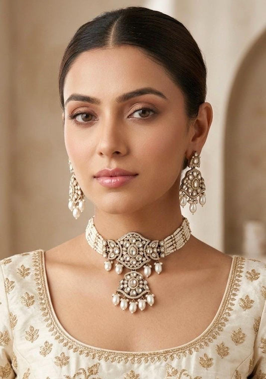 ARLINA White Kundan Necklace Set