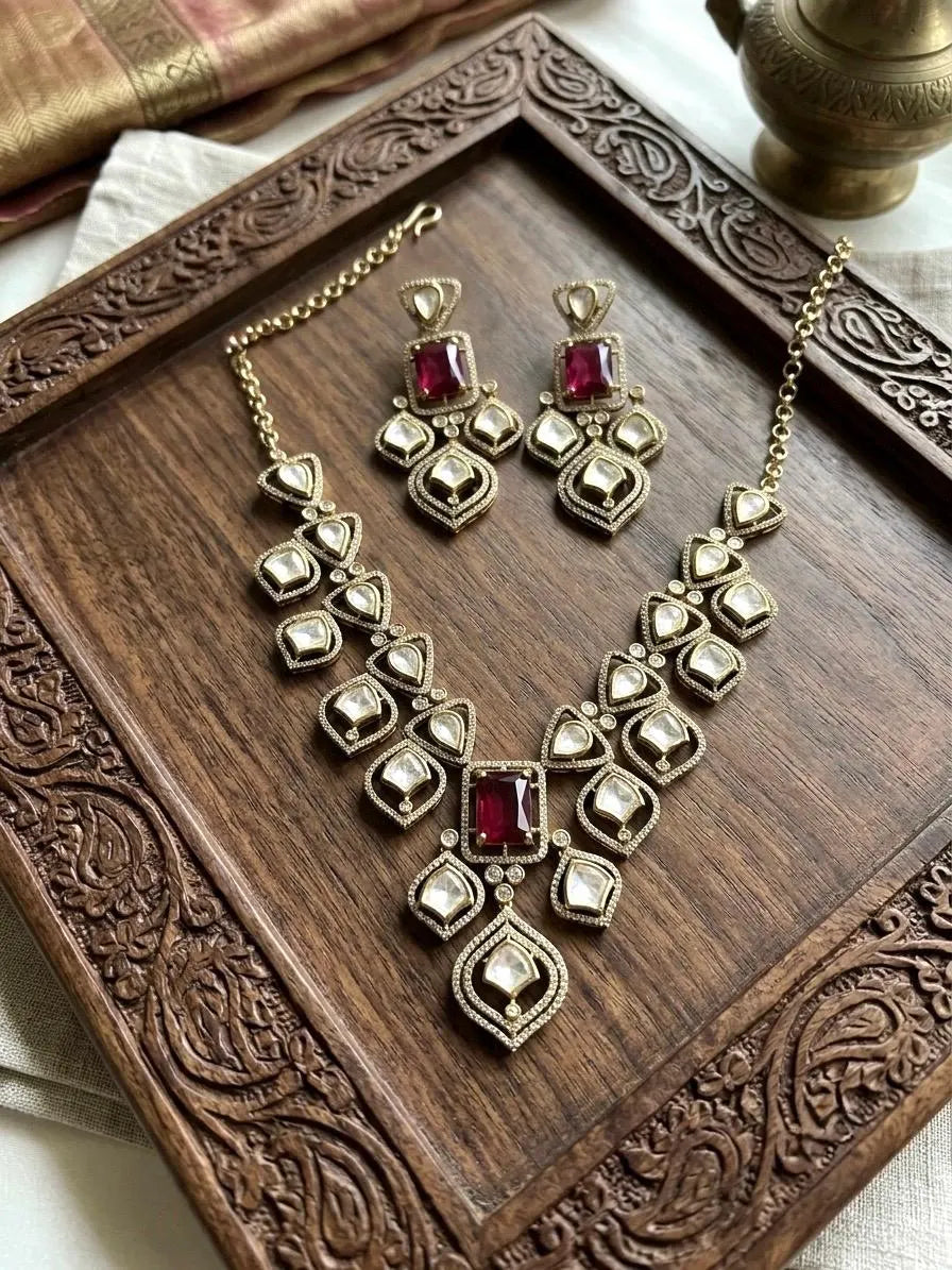 MENUKA Red Victorian Necklace Set