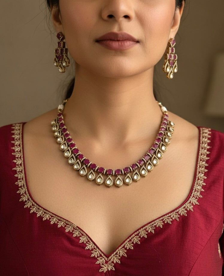 KALA Ruby colour Necklace Set