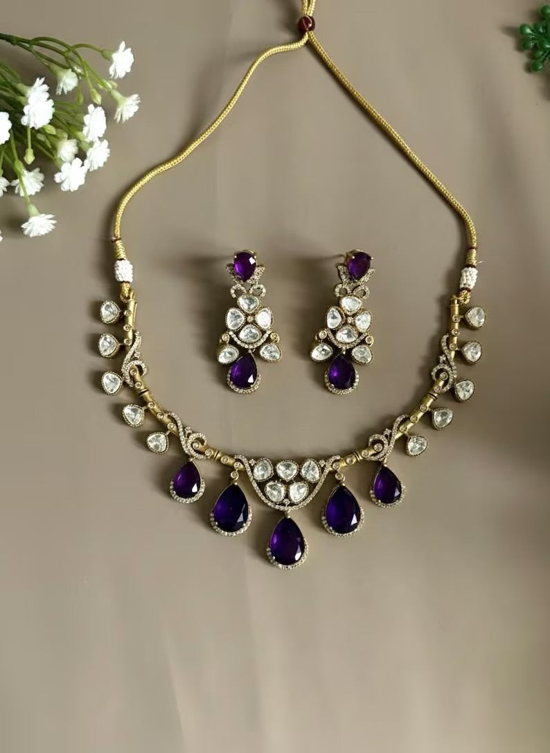 AMAYA Purple Gold Hasli Necklace Set
