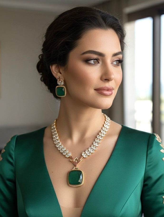 ARLEENA Victorian Style Emerald green Necklace set