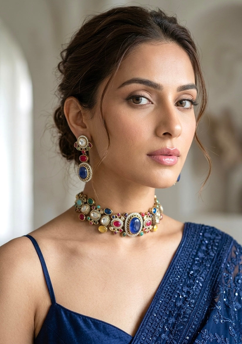 NIRAYA Sabyasachi inspired multicoloured choker set