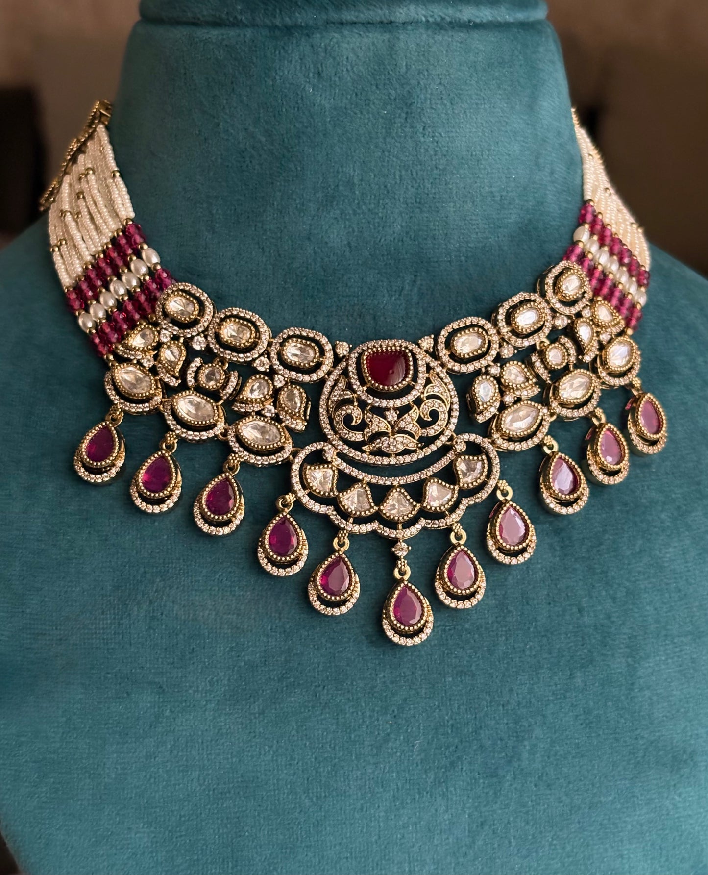 KASHMIRA Ruby Red Polki Kundan Necklace Set