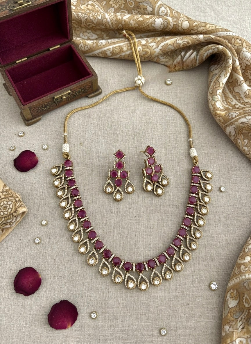 KALA Ruby colour Necklace Set