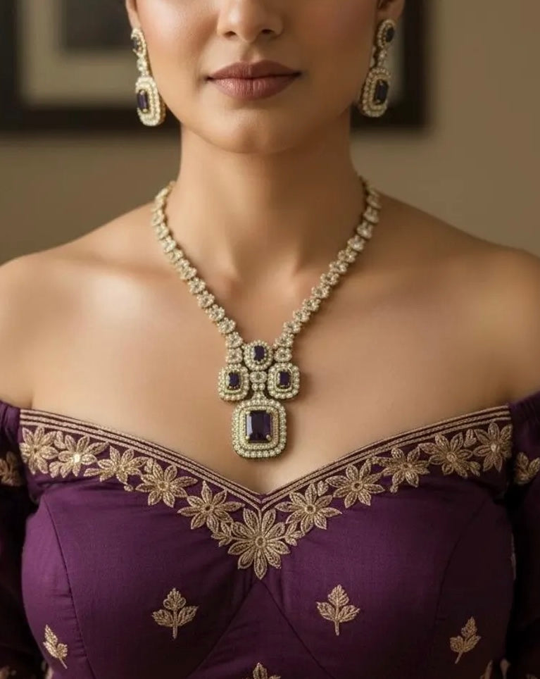 ALINA Purple Gold AD Necklace Set