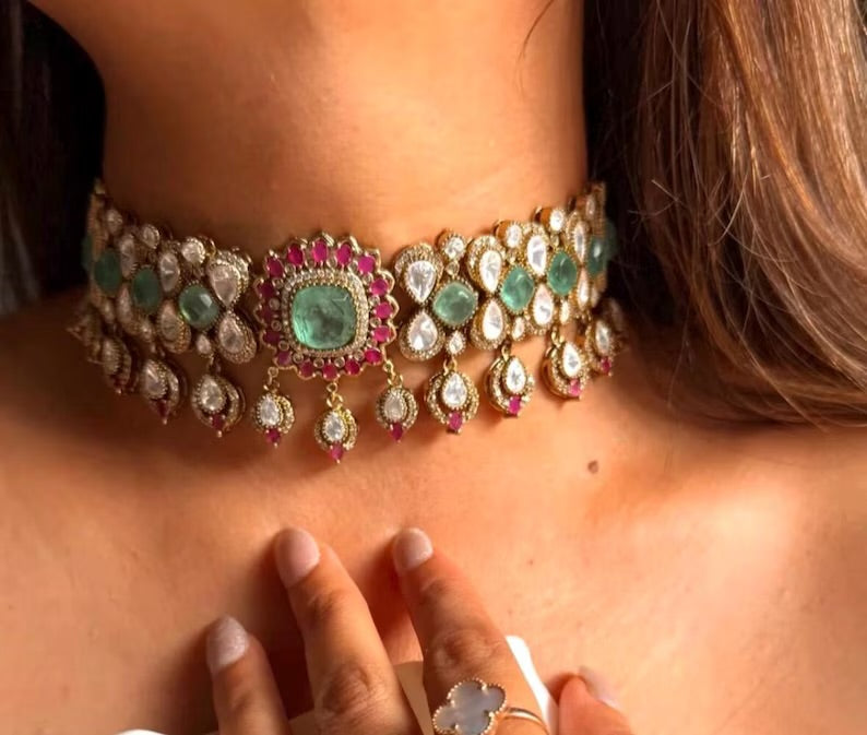 MANIKA Mint Ruby Polki Choker Necklace Set