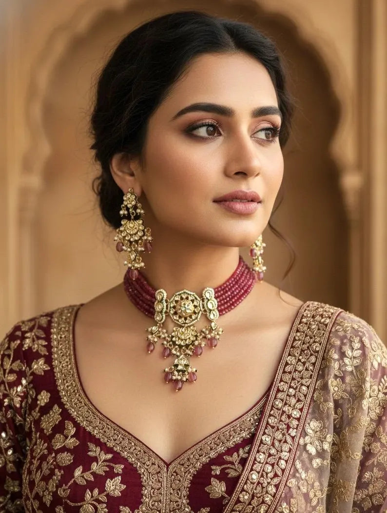 NADIRA Ruby Gold Necklace Set