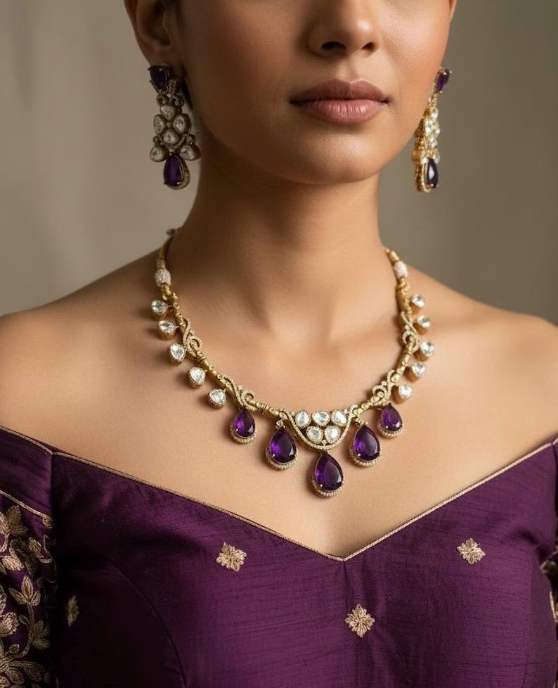AMAYA Purple Gold Hasli Necklace Set