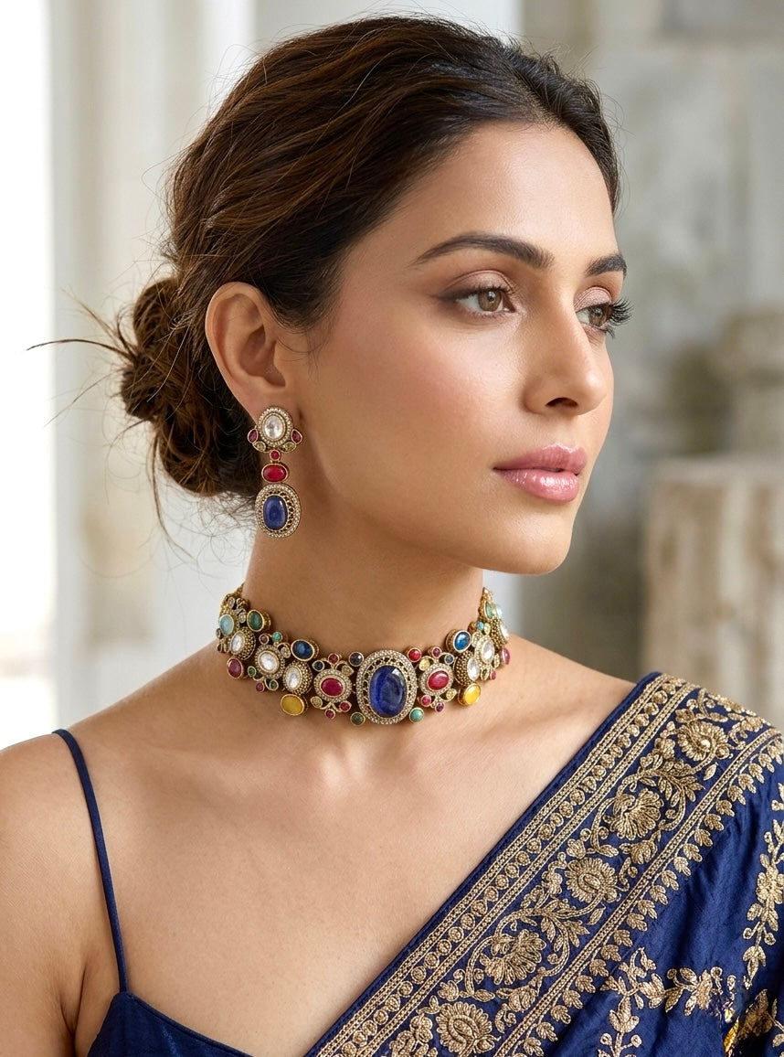 NIRAYA Sabyasachi inspired multicoloured choker set