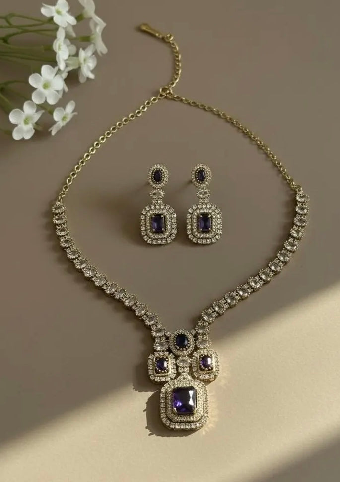 ALINA Purple Gold AD Necklace Set