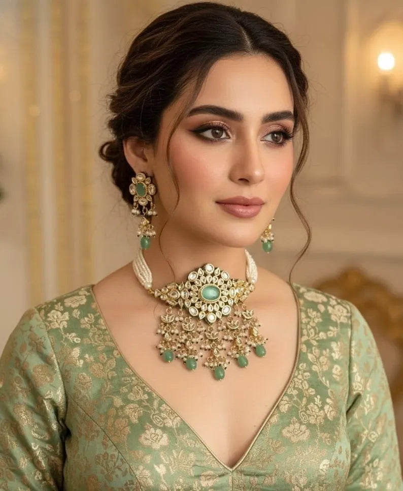 NASRIN Mint Gold Necklace Set