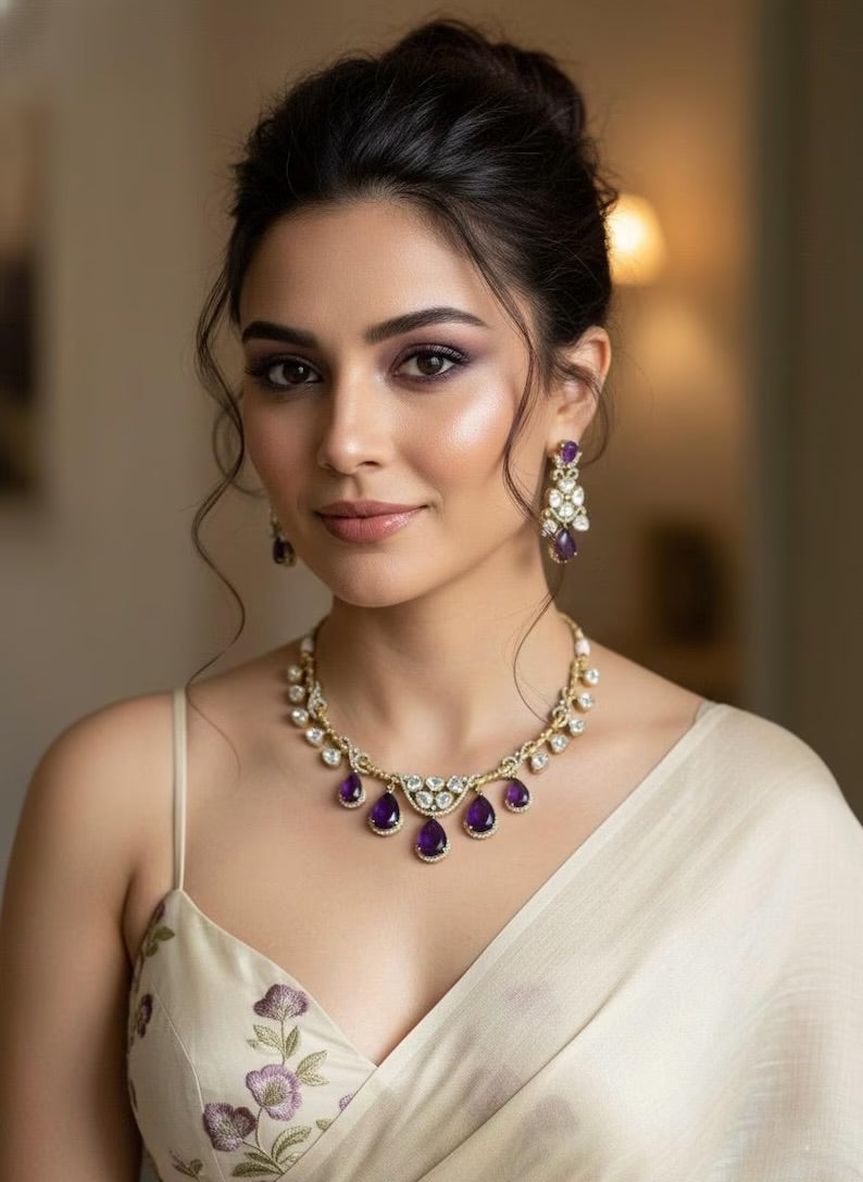 AMAYA Purple Gold Hasli Necklace Set