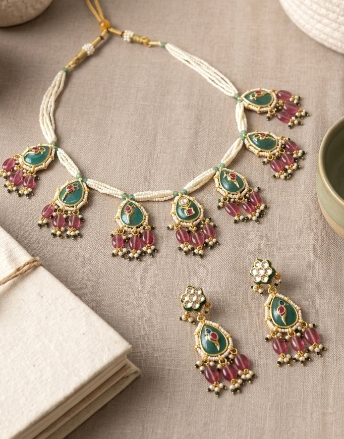SUHANI Sabyasachi inspired Emerald and Ruby Fusion Kundan set