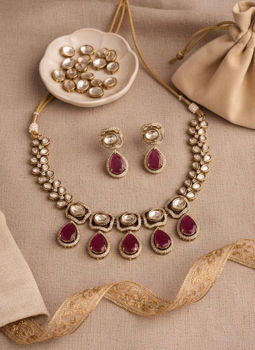 ZIBA Victorian Style Ruby Red Necklace Set