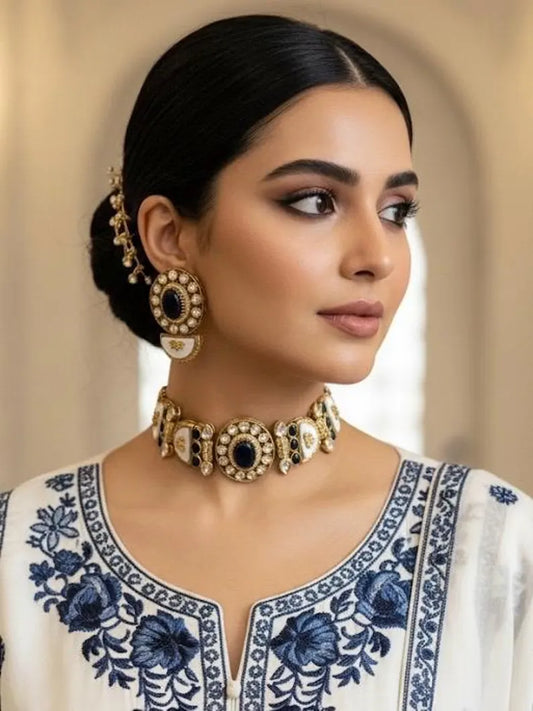 BAANI Blue Choker Necklace Set