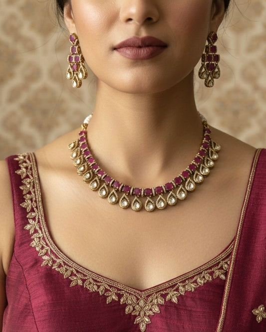 KALA Ruby colour Necklace Set