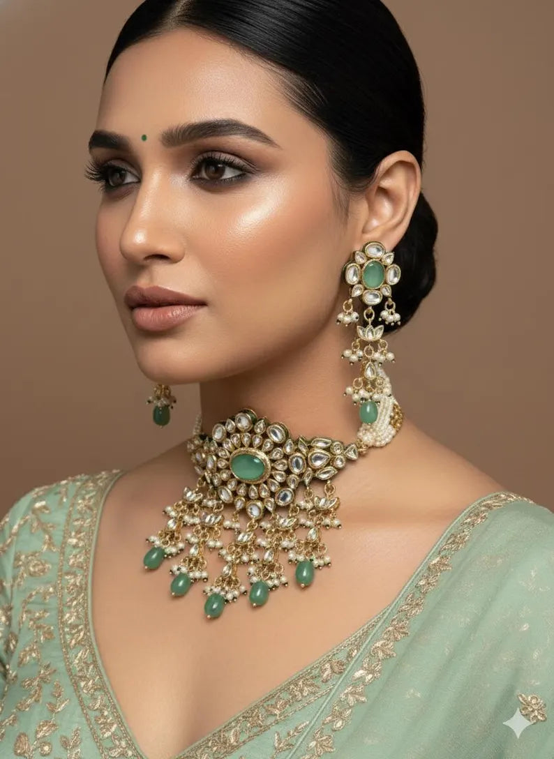 NASRIN Mint Gold Necklace Set