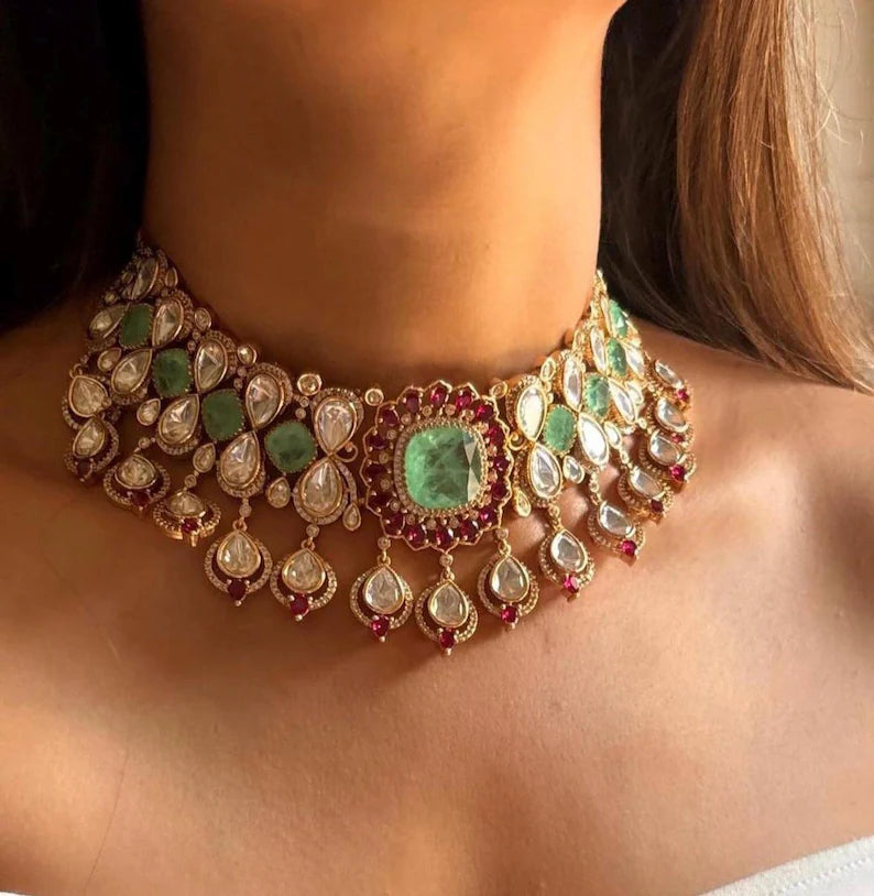 MANIKA Mint Ruby Polki Choker Necklace Set