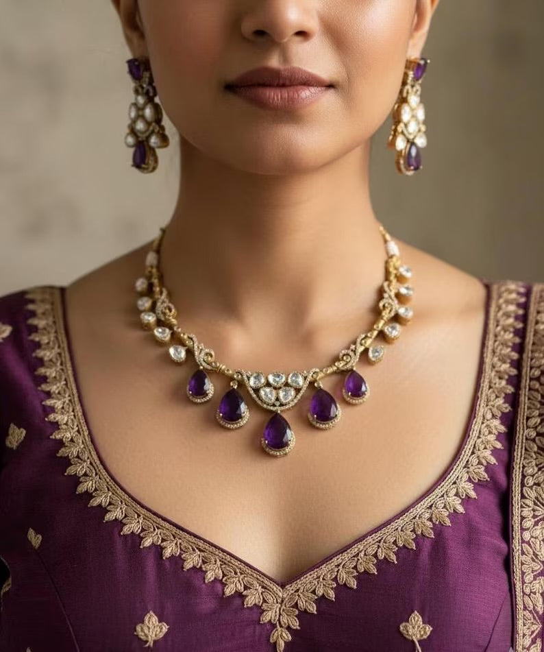 AMAYA Purple Gold Hasli Necklace Set