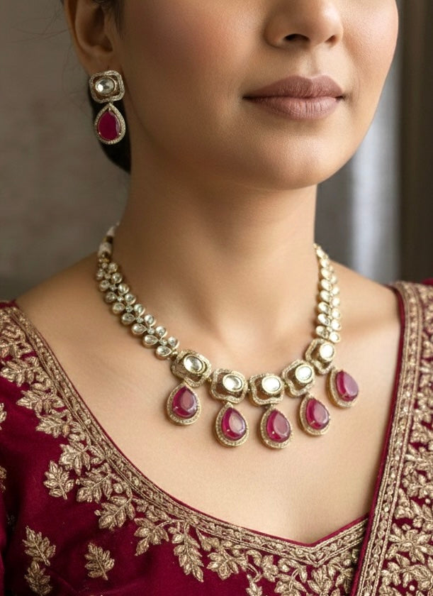 ZIBA Victorian Style Ruby Red Necklace Set