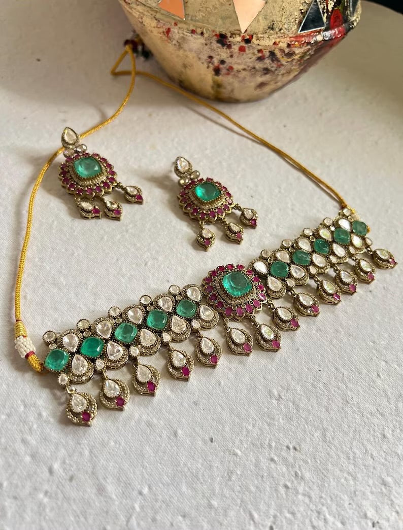 MANIKA Mint Ruby Polki Choker Necklace Set