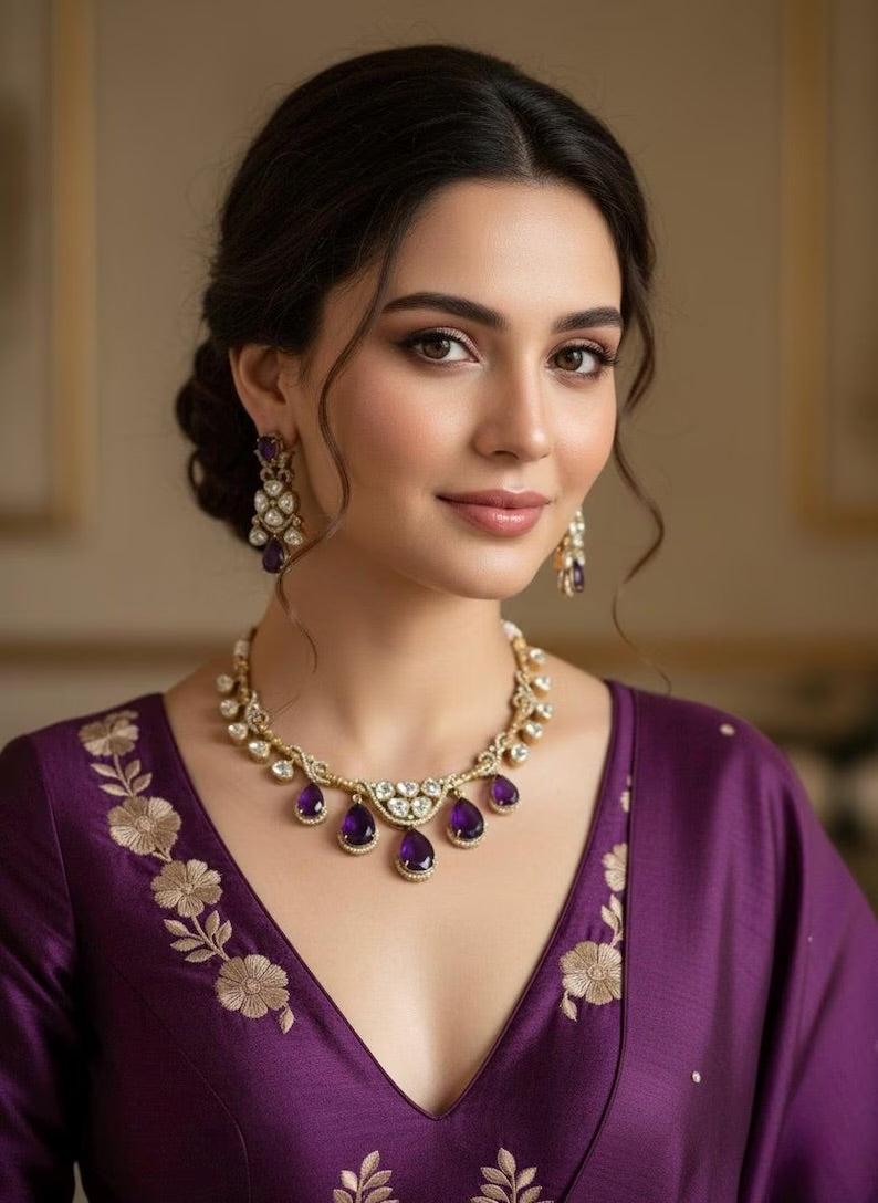 AMAYA Purple Gold Hasli Necklace Set