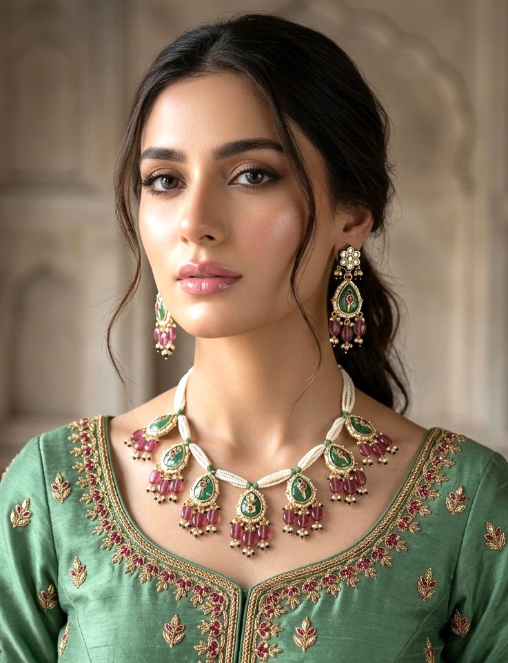 SUHANI Sabyasachi inspired Emerald and Ruby Fusion Kundan set