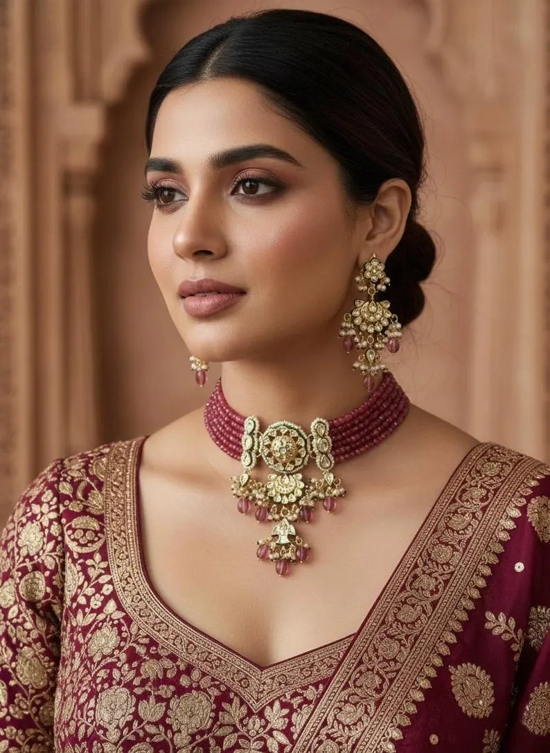 NADIRA Ruby Gold Necklace Set