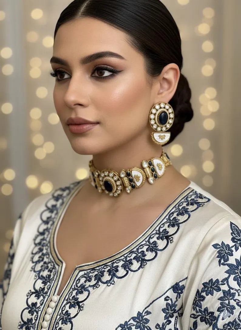 BAANI Blue Choker Necklace Set