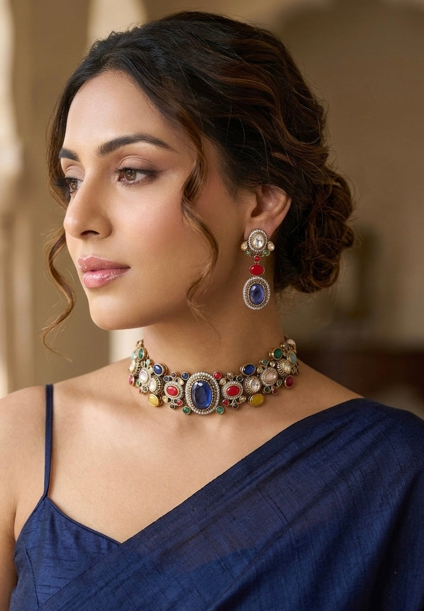NIRAYA Sabyasachi inspired multicoloured choker set