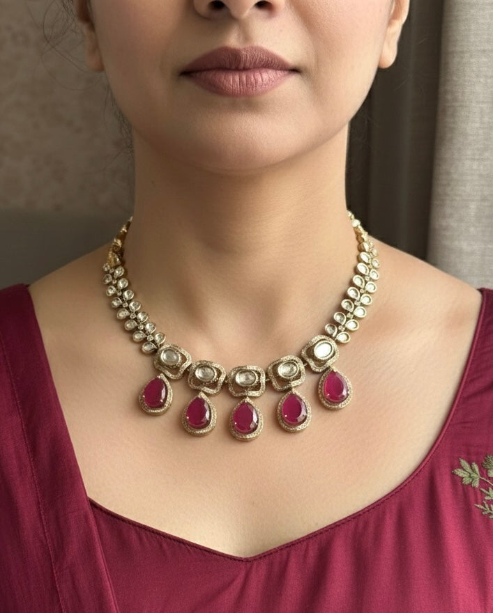 ZIBA Victorian Style Ruby Red Necklace Set