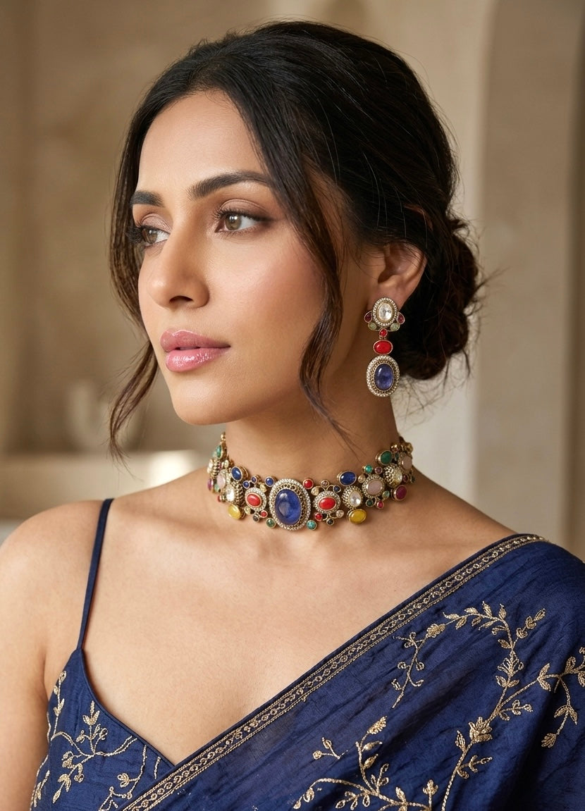 NIRAYA Sabyasachi inspired multicoloured choker set