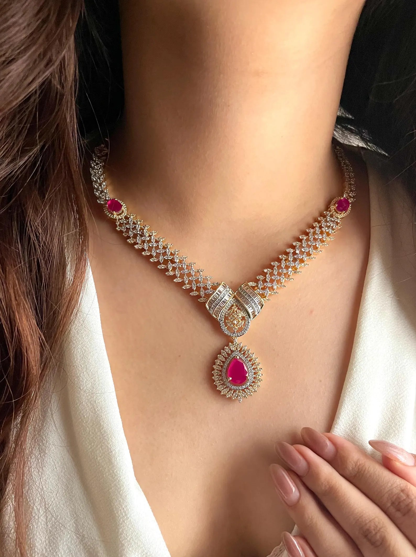 ADAH Ruby Dual Tone AD Pendant Set