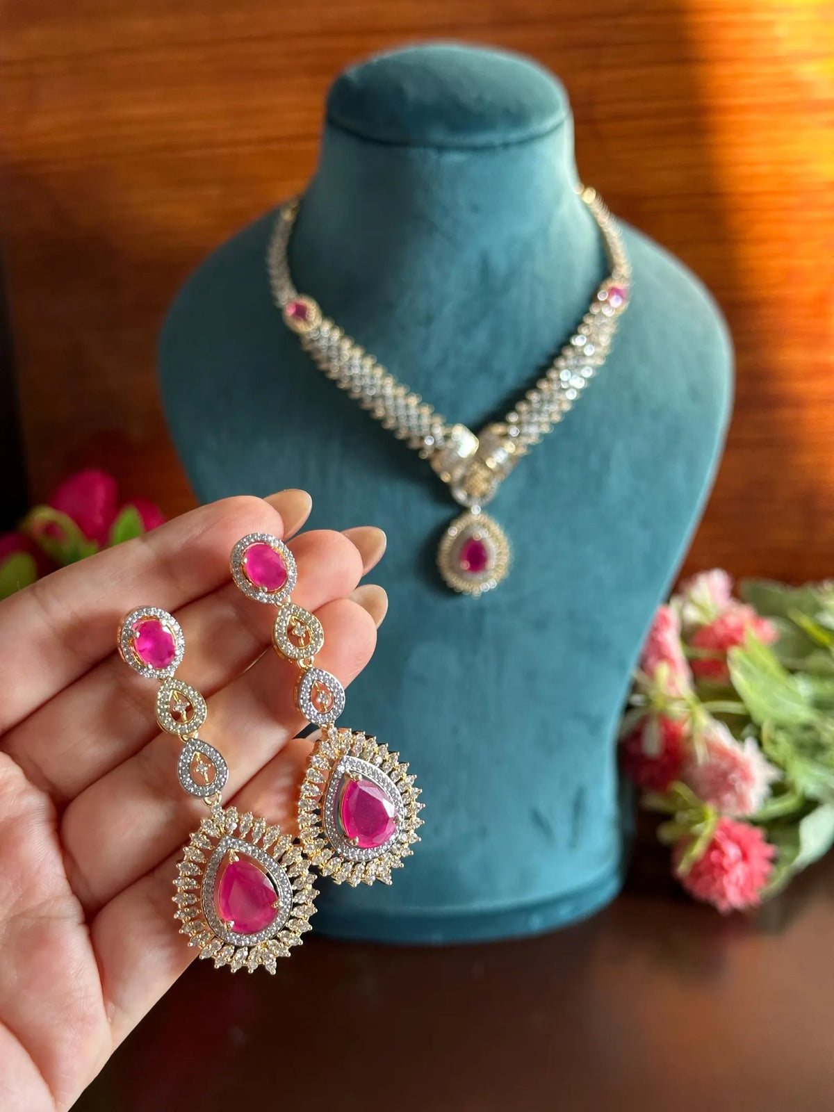 ADAH Ruby Dual Tone AD Pendant Set