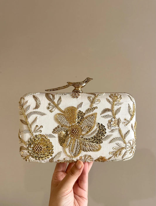 AUDREY White Gold Clutch Purse