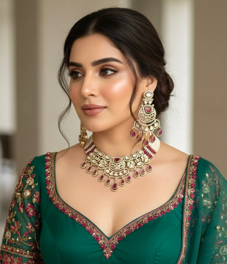 KASHMIRA Ruby Red Polki Kundan Necklace Set