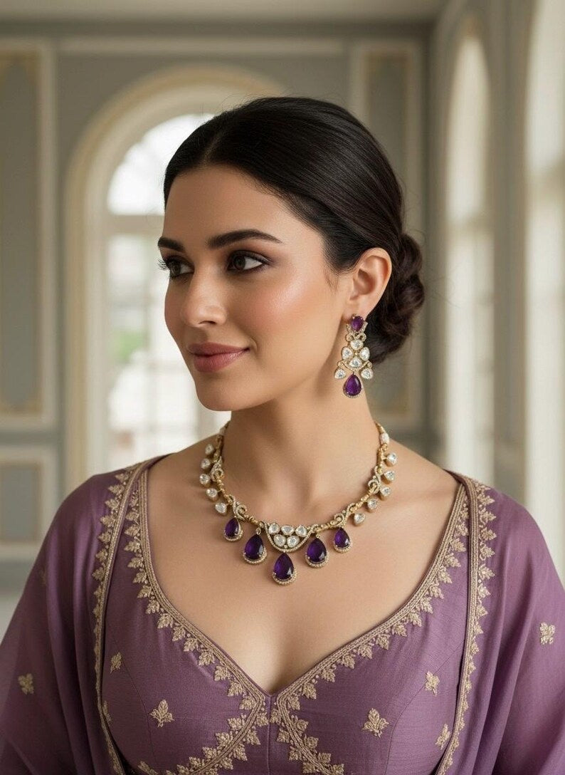 AMAYA Purple Gold Hasli Necklace Set