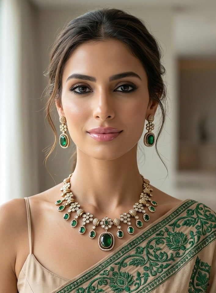 RIMAYA Sabyasachi inspired Emerald Green Necklace Set